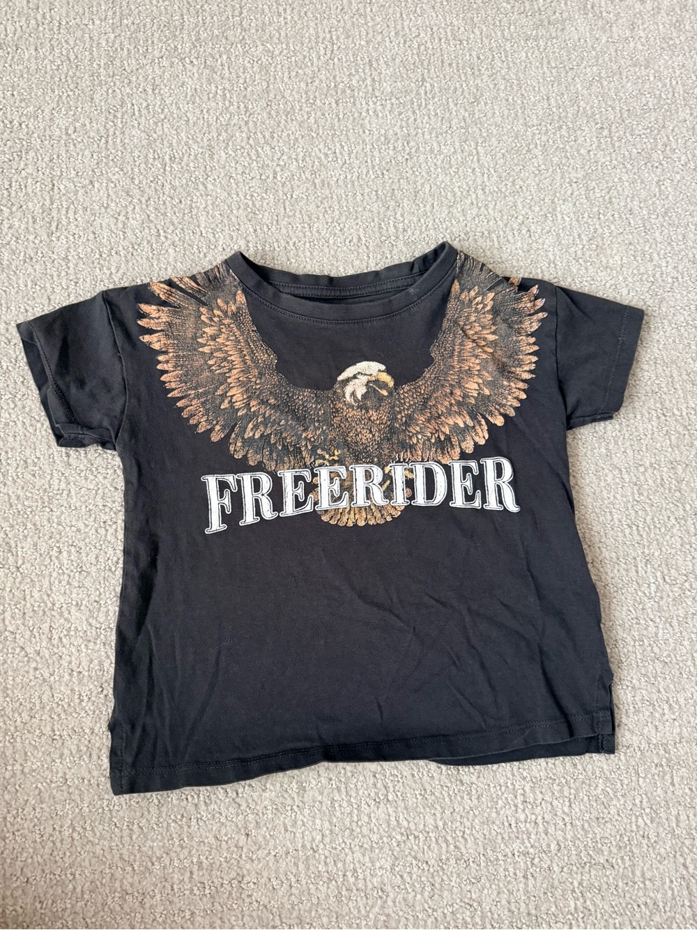 Cotton On Black Tee with Bronze Eagle and FREERIDER Text